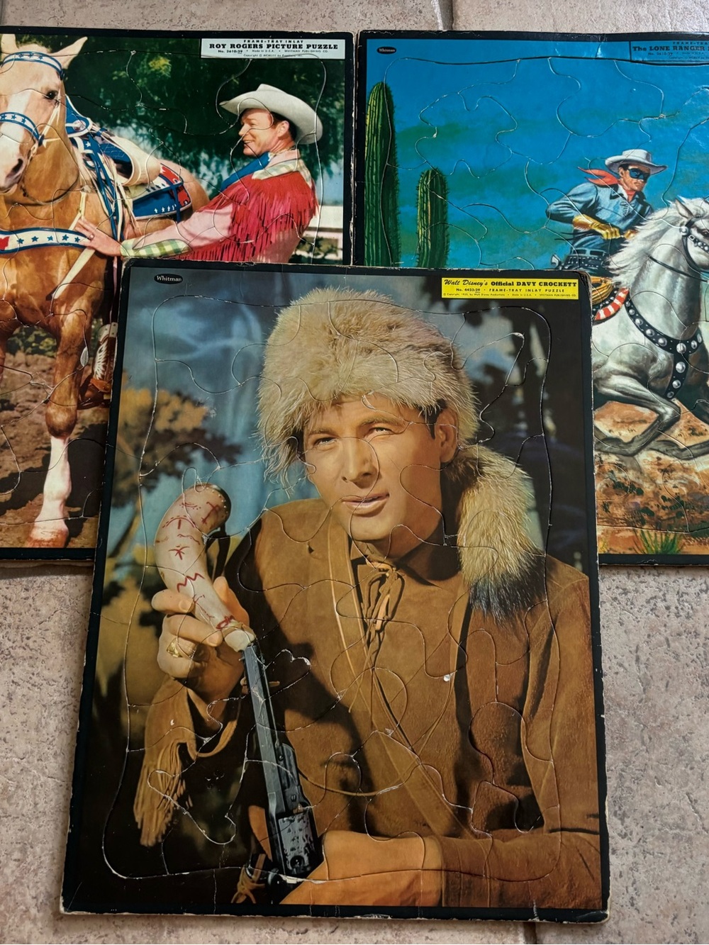 Vintage Walt  Disney 1950s Davey Crockett Lone Ranger Tray Puzzles Roy Rogers